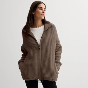 New Women's FLX Sweater Size XXL Brown Plum Chenille Zip-Up Commuter